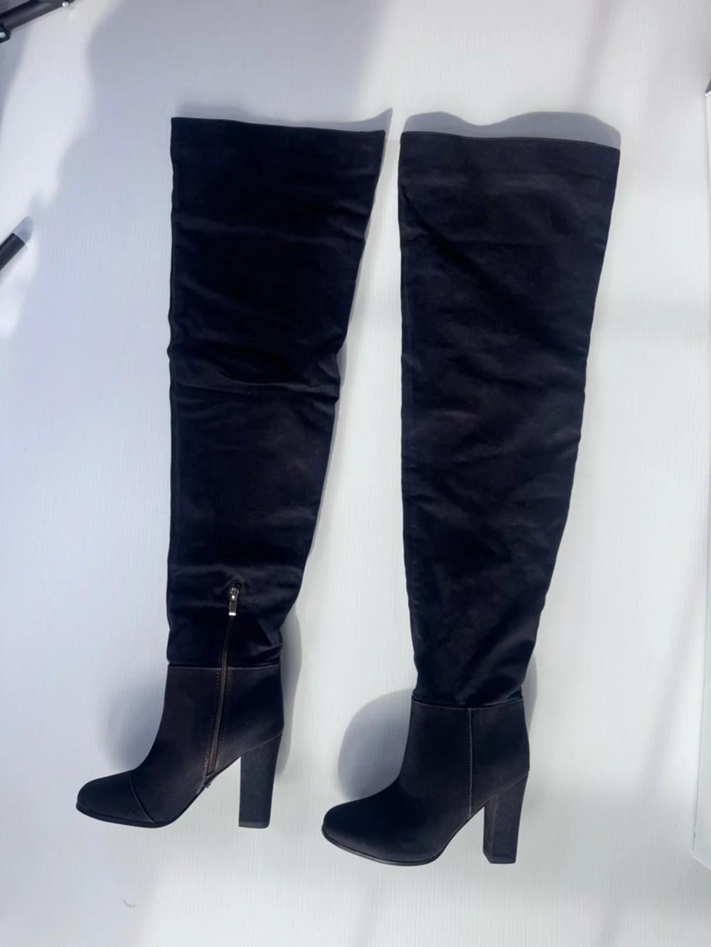 Azalea Wang Nanette Black Denim Thigh High Boots – Block Heel Sz 6,6.5,7,8, 8.5